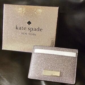 Kate Spade Silver Kenzie Glitter Slim Card Holder New In Giftbox